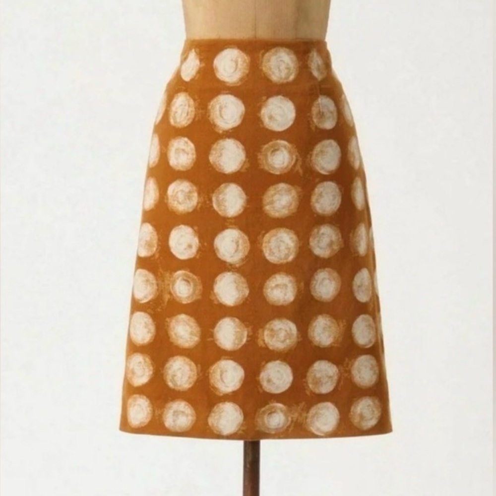 Anthropologie Maeve Mustard Circles Skirt